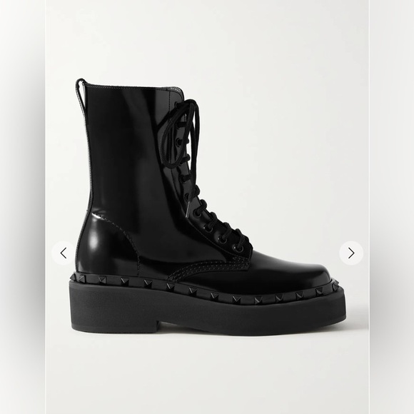Valentino Garavani - Rockstud embellished glossed-leather ankle combat boots - Picture 4 of 4
